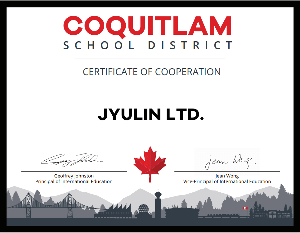 Coquitlam School 合作證書